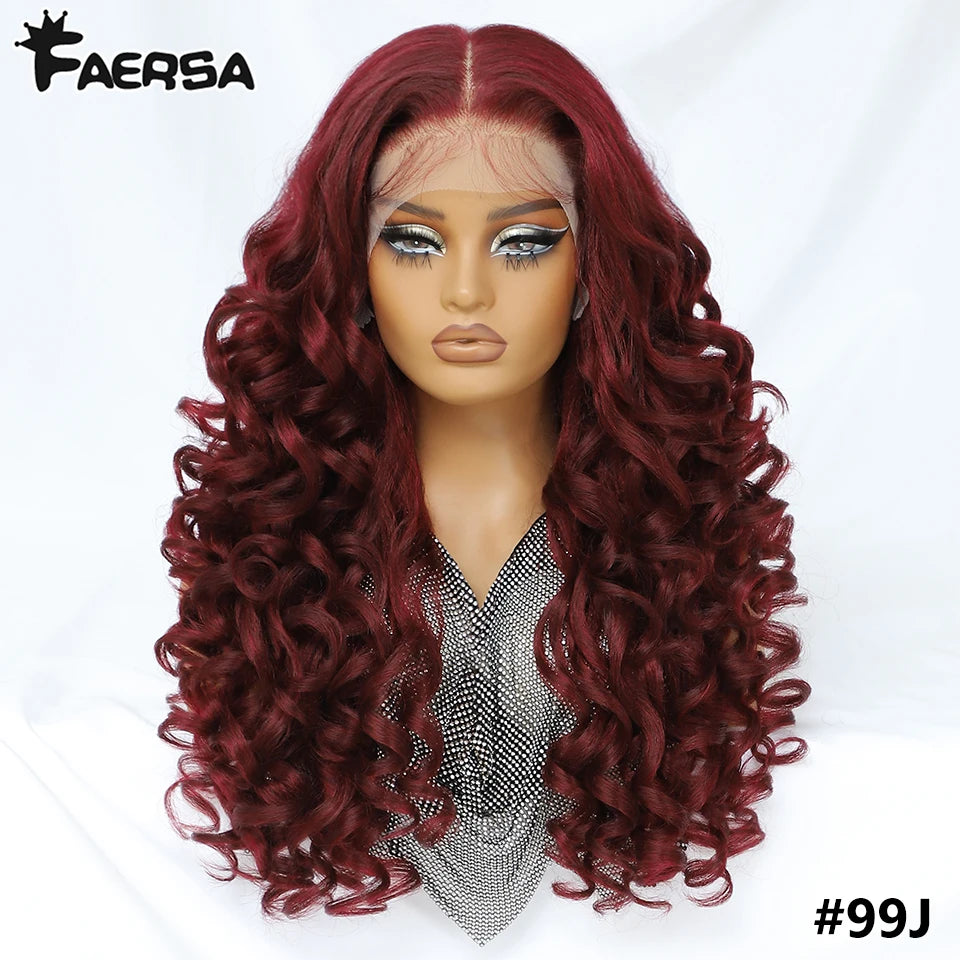 Latisha 13x6 Lace Front Wig – Curly Highlight Synthetic Wig with Baby Hair, 24 Inch Heat-Resistant Fiber