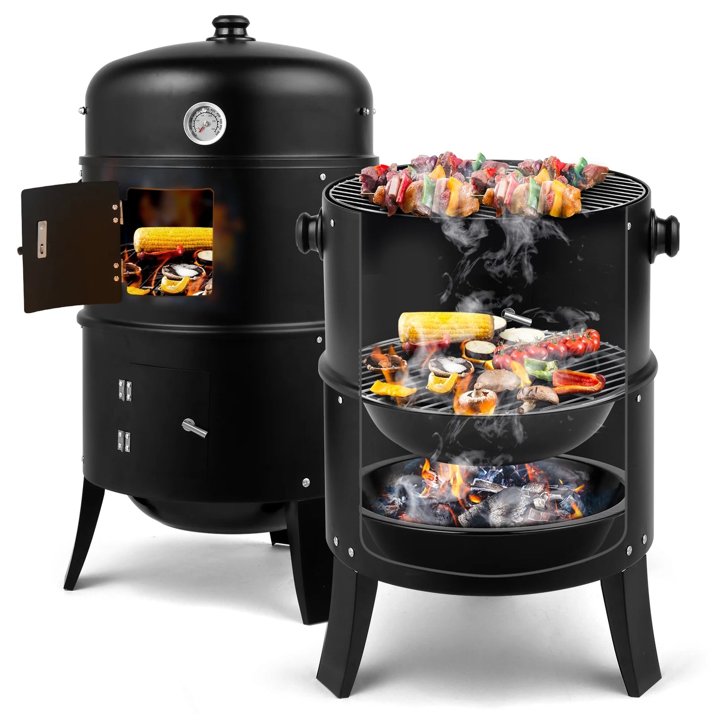 80x41x48cm Outdoor BBQ Smoker Grill – Iron Carbon Charcoal Grill, Black | WowPopMall