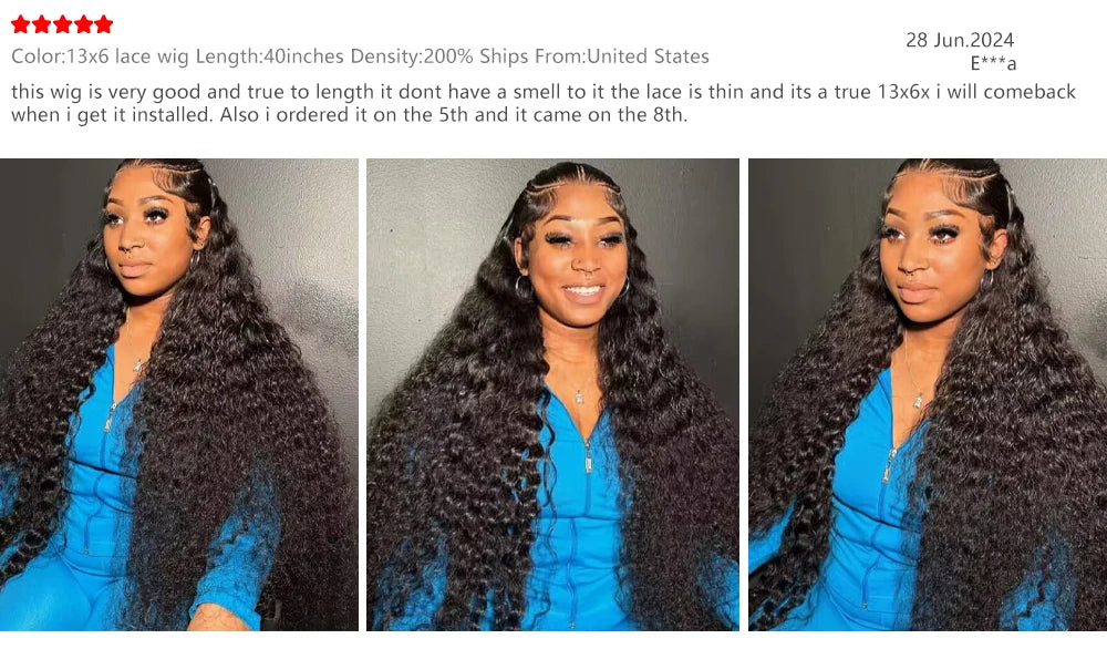 40–46 Inch Deep Wave HD Lace Front Human Hair Wig – 200% Density Remy Curl