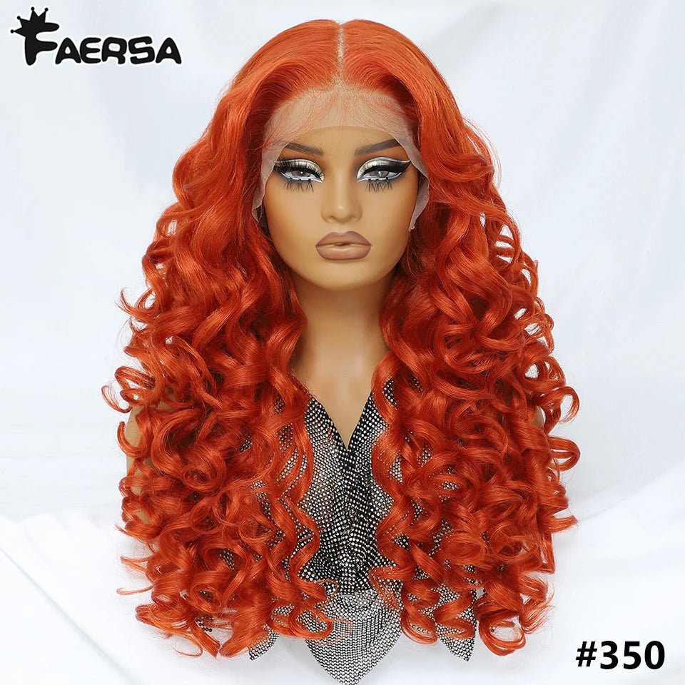 Latisha 13x6 Lace Front Wig – Curly Highlight Synthetic Wig with Baby Hair, 24 Inch Heat-Resistant Fiber