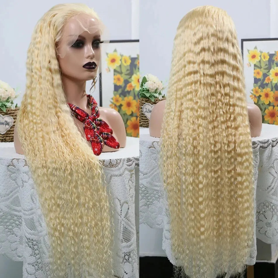 Curvique 613 Honey Blonde Deep Water Wave 13x6 HD Lace Front Wig (Brazilian Remy Human Hair)