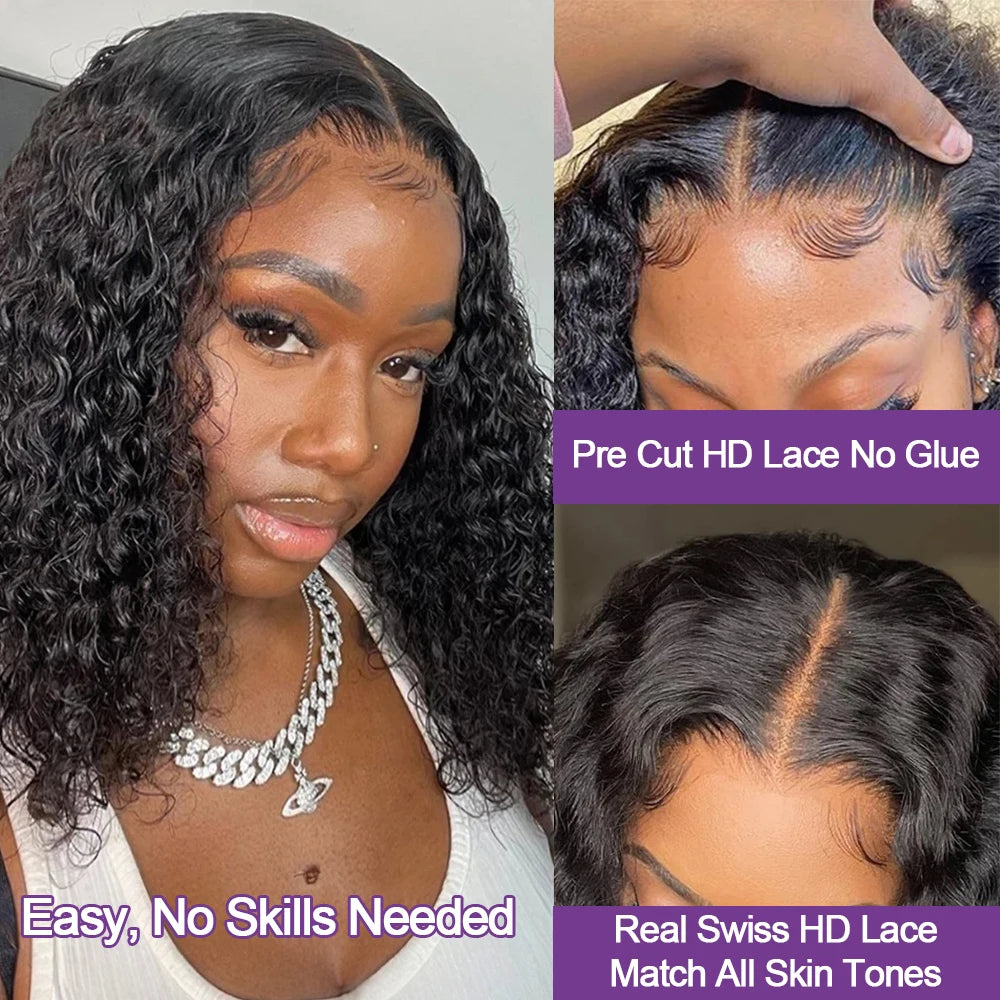 Glueless 13x4 HD Lace Curly Bob Wig 100% Human Hair Pre-Plucked Natural Hairline Short Curly Wig
