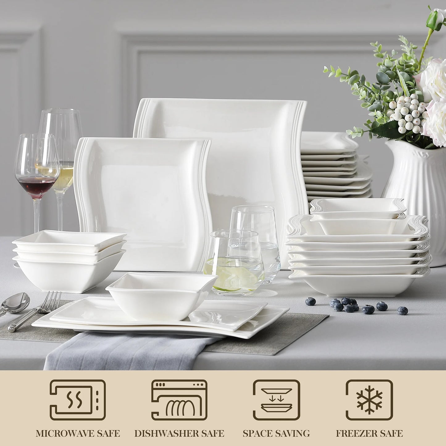 MALACASA Flora Porcelain Dinner Set – 26-Piece Elegant Tableware for 6 People