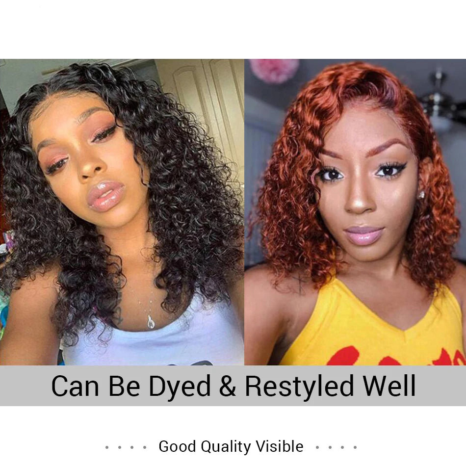 100% Brazilian Curly Lace Front Wig – Glueless Short Bob Deep Water Wave 13×4 HD Lace Frontal Human Hair Wig