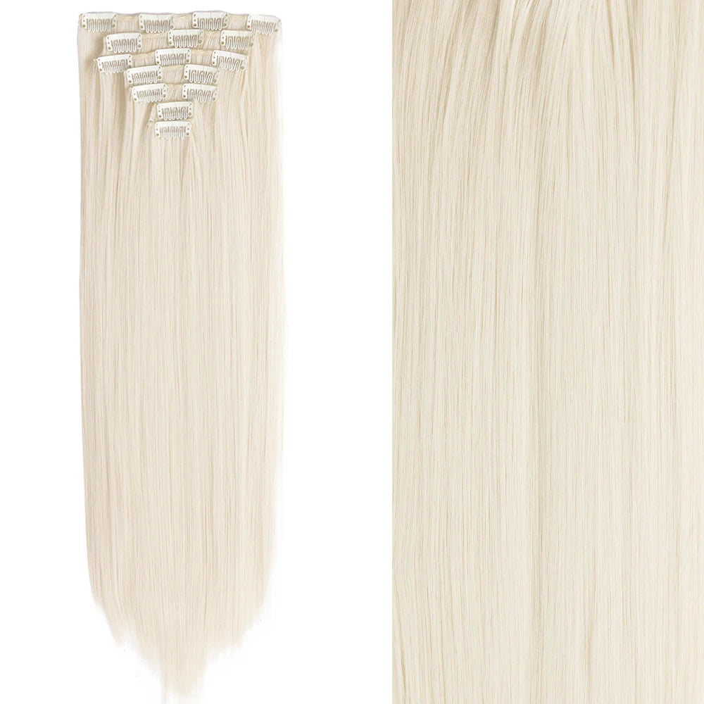 7Pcs Clip-in Hair Extensions | 24 Inch Straight | 60 Colors | Heat Resistant Fiber