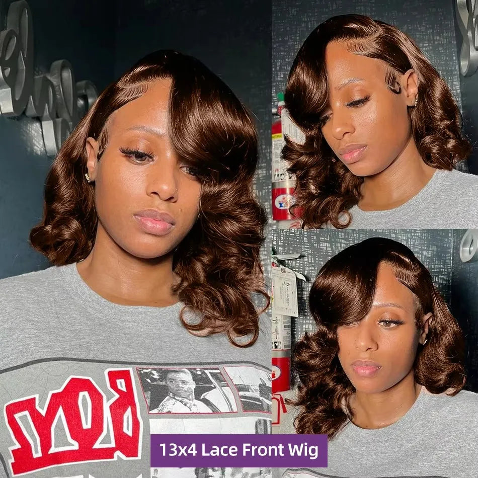 Short Bob Body Wave HD Lace Front Wig – Chocolate Brown #2 | 13×4 Human Hair Wig with Natural Hairline