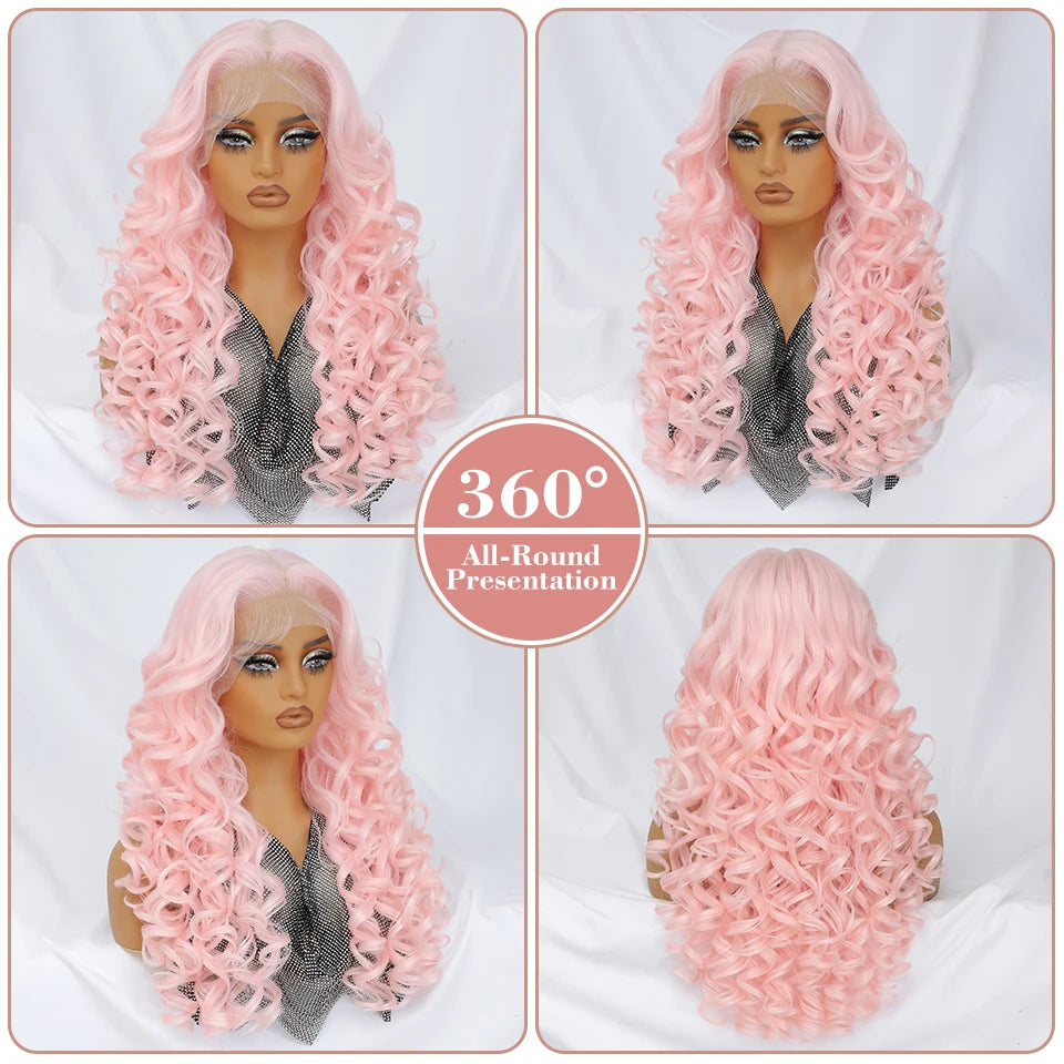 Latisha 13x6 Lace Front Wig – Curly Highlight Synthetic Wig with Baby Hair, 24 Inch Heat-Resistant Fiber