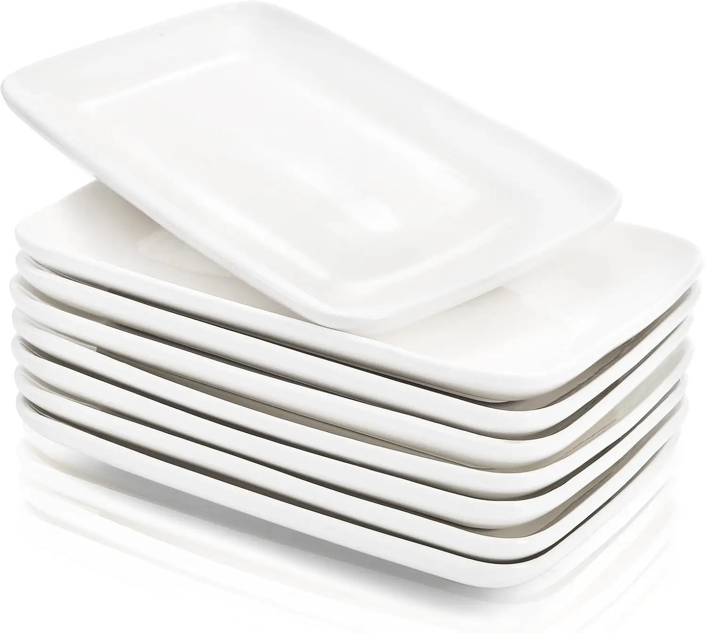 8-Piece 8-Inch White Porcelain Rectangular Plates – Dessert, Appetizer & Salad Serving Platters