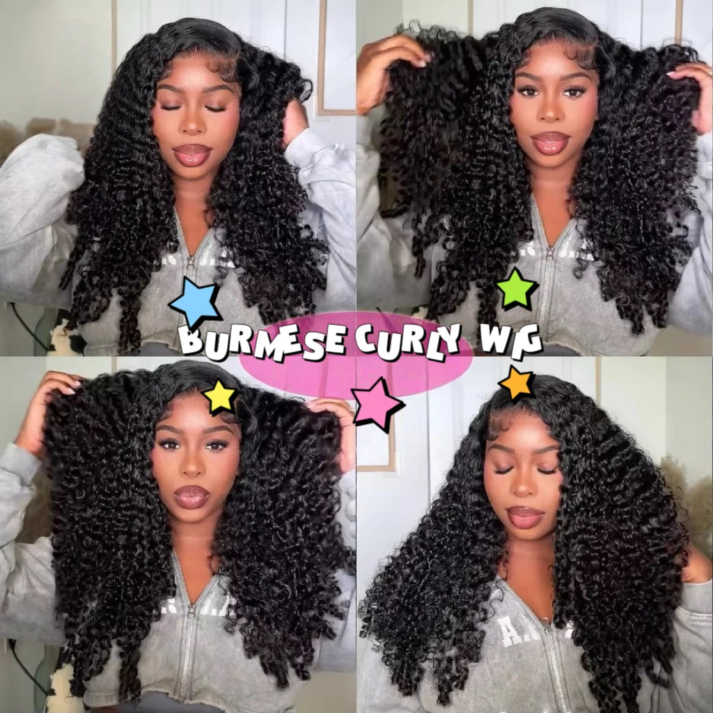 Burmese Curly 200% Density HD Transparent Lace Front Human Hair Wig (13x6 / 13x4 / 7x6)