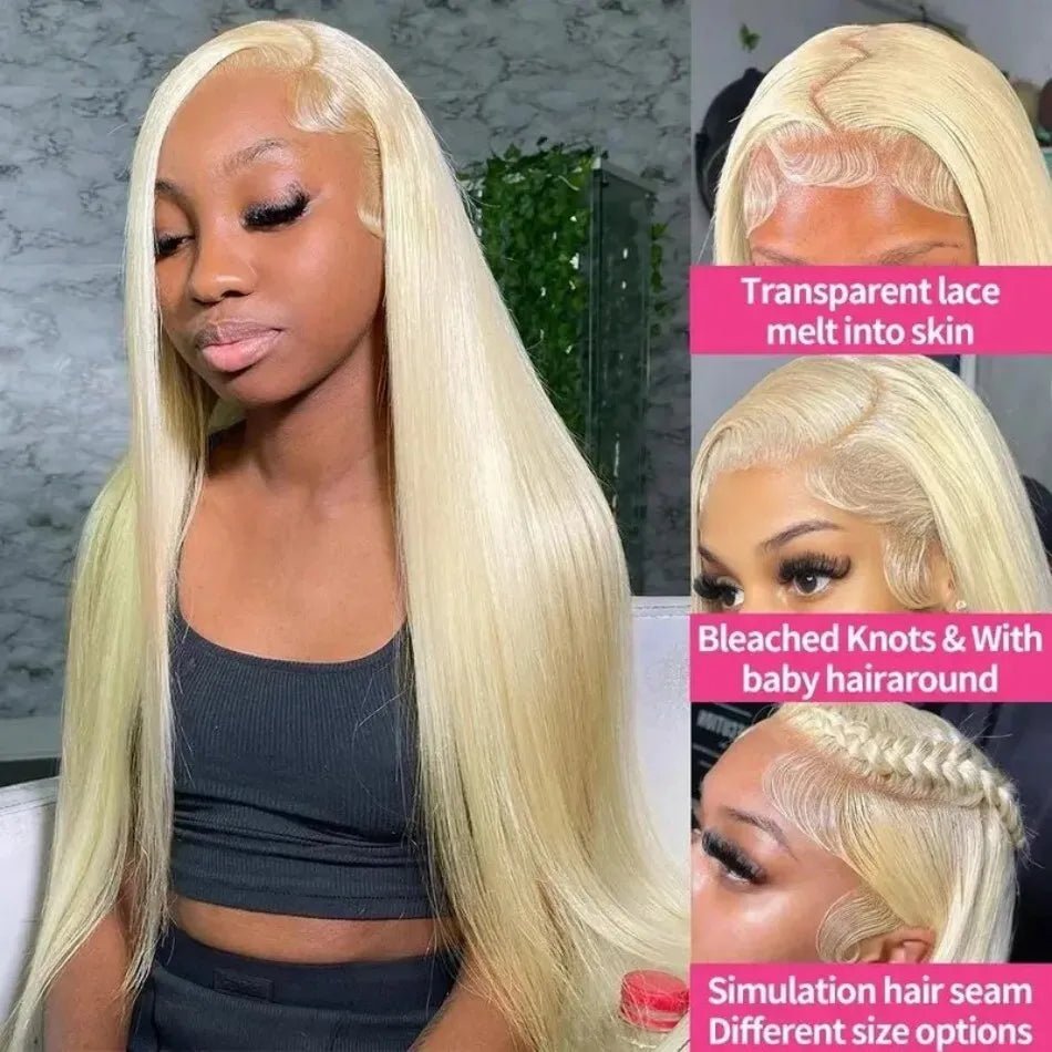 Blonde 613 HD Lace Frontal Straight Brazilian Wig – 40 Inch, 250% Density, 13×6 Transparent Lace