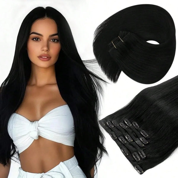 Straight Clip-In Hair Extensions | Brazilian Virgin Remy Human Hair | 8pcs 20 Clips | 120g | 4-24 Inch | Natural Black