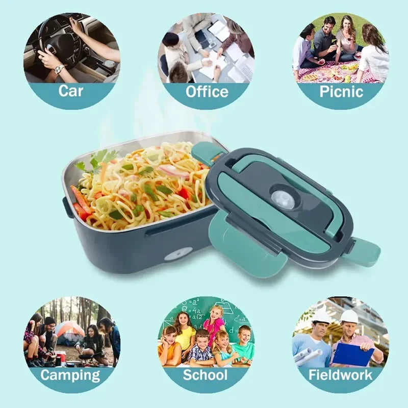 1.5L Electric Heated Lunch Box – 60W Portable Food Warmer for Car, Office & Home | Leak-Proof Stainless Steel Bento