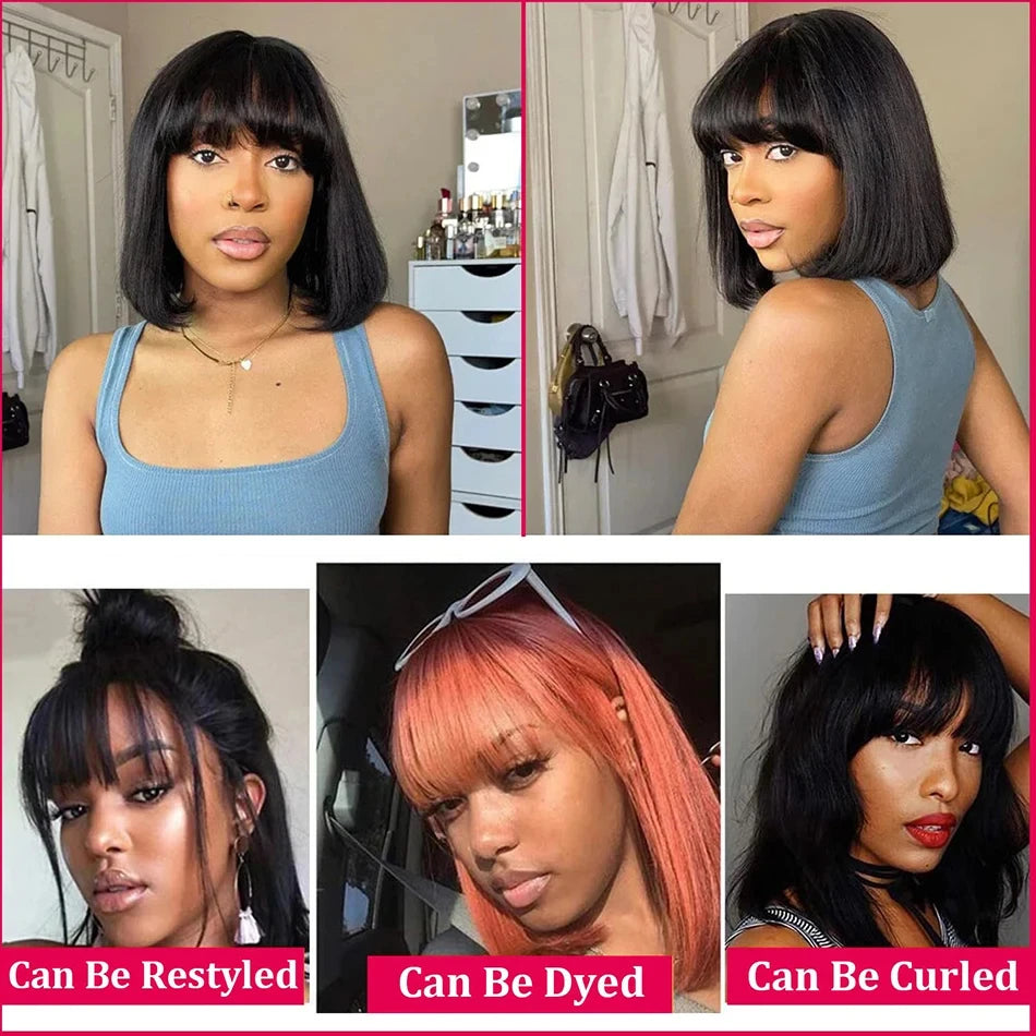 1B Straight Bob Human Hair Wig (Full Machine, Remy, Bleached Knots)