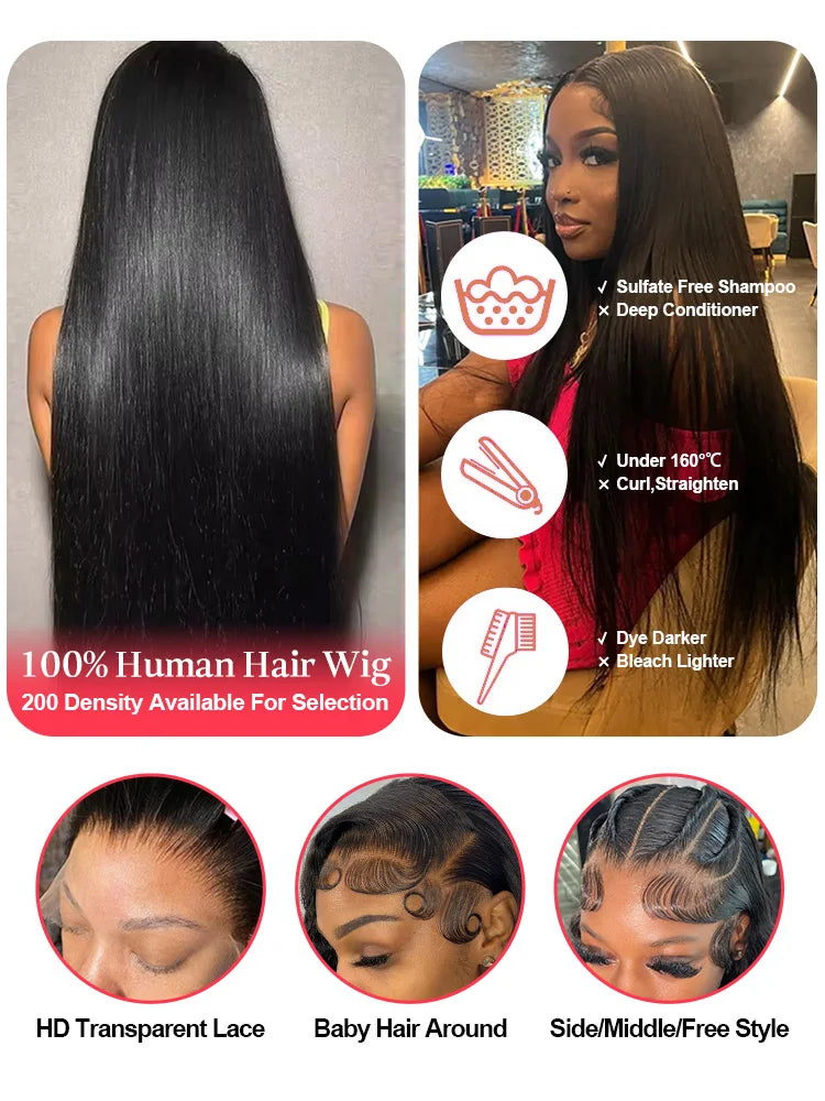 Bone Straight HD Lace Frontal Human Hair Wig 13x6 / 13x4 (30–40 Inch)