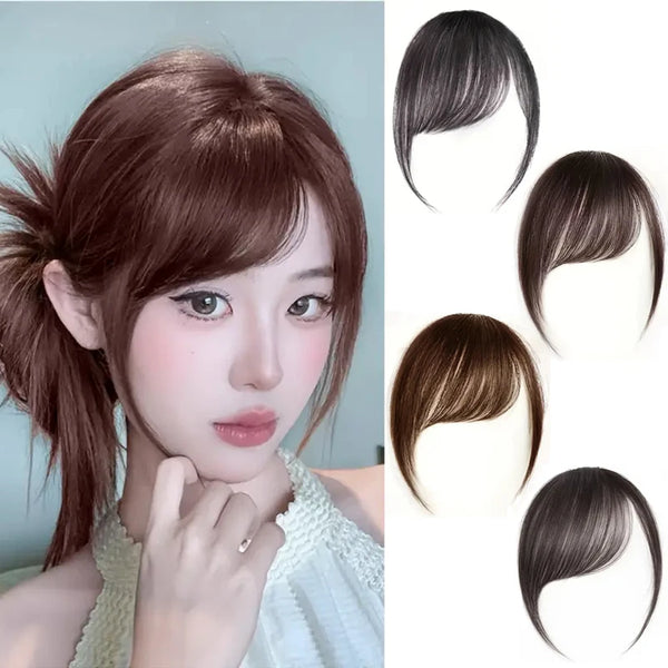 Slanted Air Bangs Clip-In Hairpiece | Synthetic Fringe Extension | 8 Inch | Light Airy | Black Brown