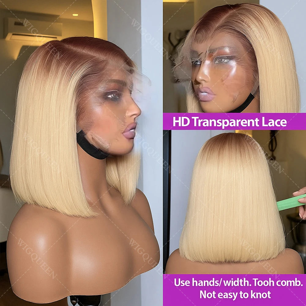 Highlight Blonde Bob Lace Front Wig – 13x4 Straight Human Hair