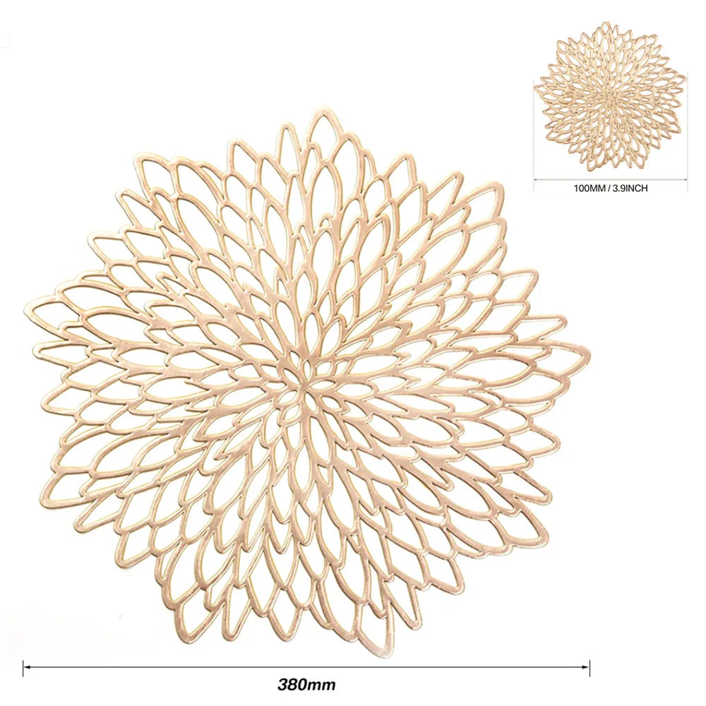 Round Blooming Flower Placemats Set – Modern PVC Heat-Resistant Table Mats for Dining & Events