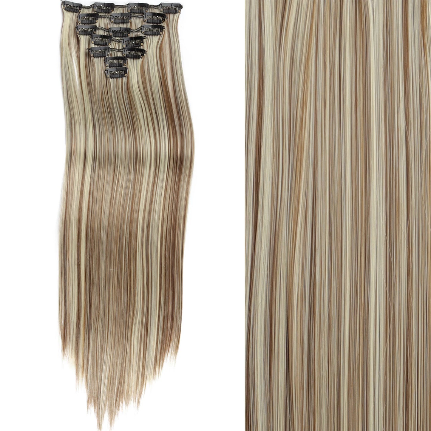 7Pcs Clip-in Hair Extensions | 24 Inch Straight | 60 Colors | Heat Resistant Fiber
