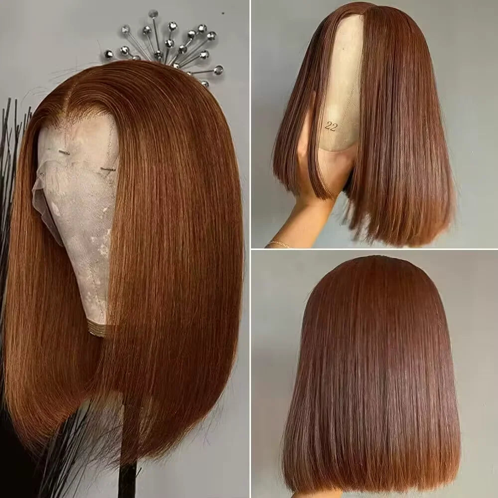 Chocolate Brown #4 Straight Bob 13x4 HD Transparent Lace Front Wig (220% Density)