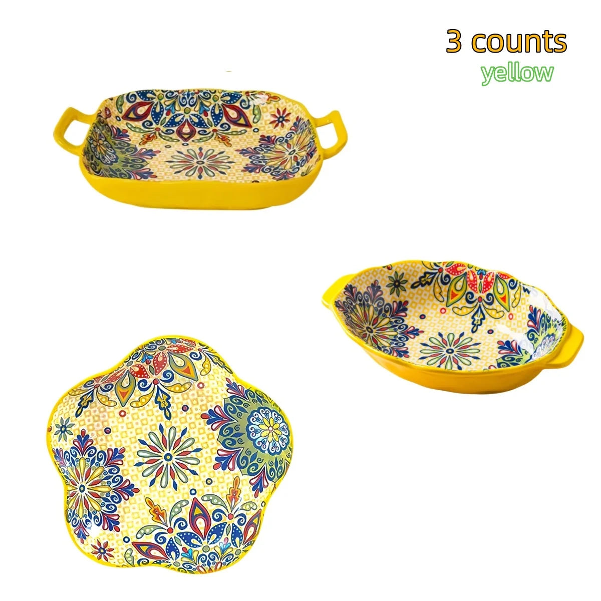 Bohemian Ceramic Plate Set – Double-Eared Fish Plates & High-Value Salad Dish for Home Dining and Cooking