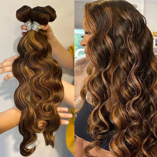 16A Brazilian Highlight Ombre Body Wave Virgin Hair Bundles (Unprocessed, Double Weft, Weave Extensions)