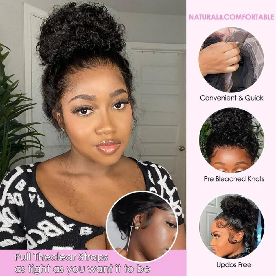Frolo 360 Full Lace Invisible Drawstring Deep Wave Curly Human Hair Wig (13x4 HD Lace, 220 Density, Brazilian Remy)