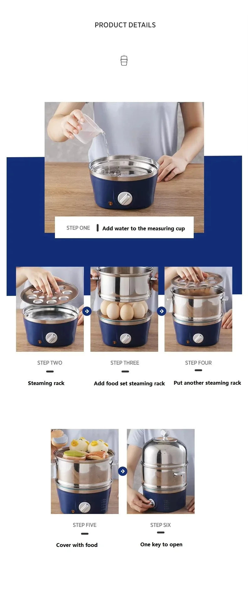 Electric Double-Layer Egg Cooker – Stainless Steel Egg Boiler Steamer