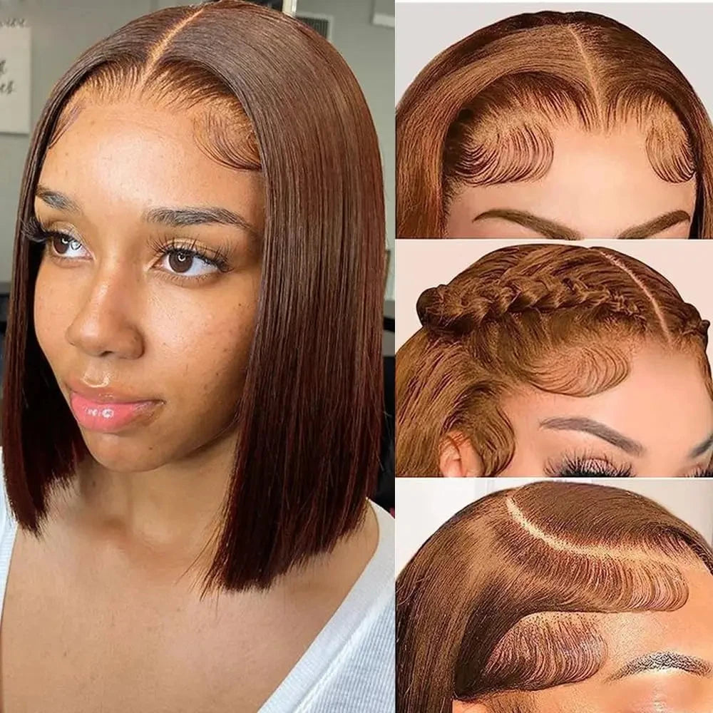 Chocolate Brown #4 Straight Bob 13x4 HD Transparent Lace Front Wig (220% Density)