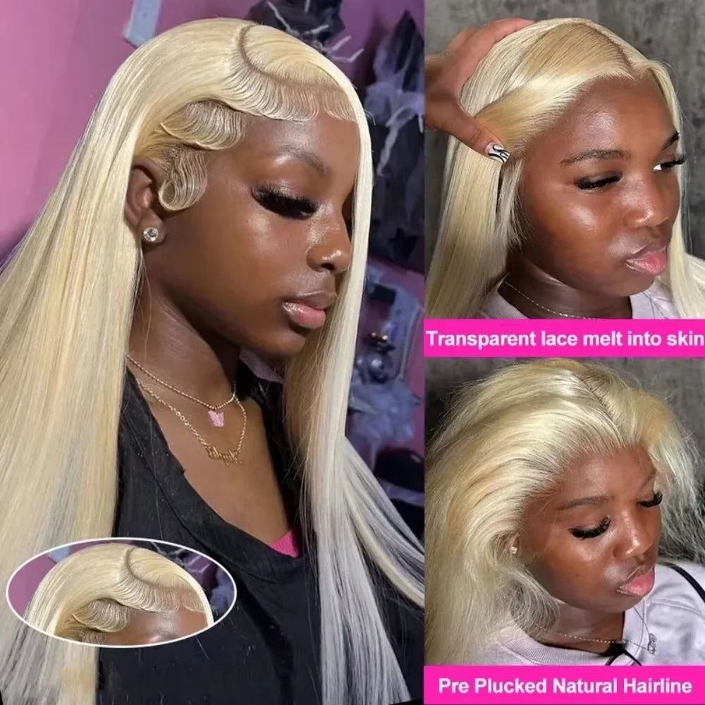 40" 613 Honey Blonde Straight HD Lace Front Human Hair Wig 13x6, 200% Density