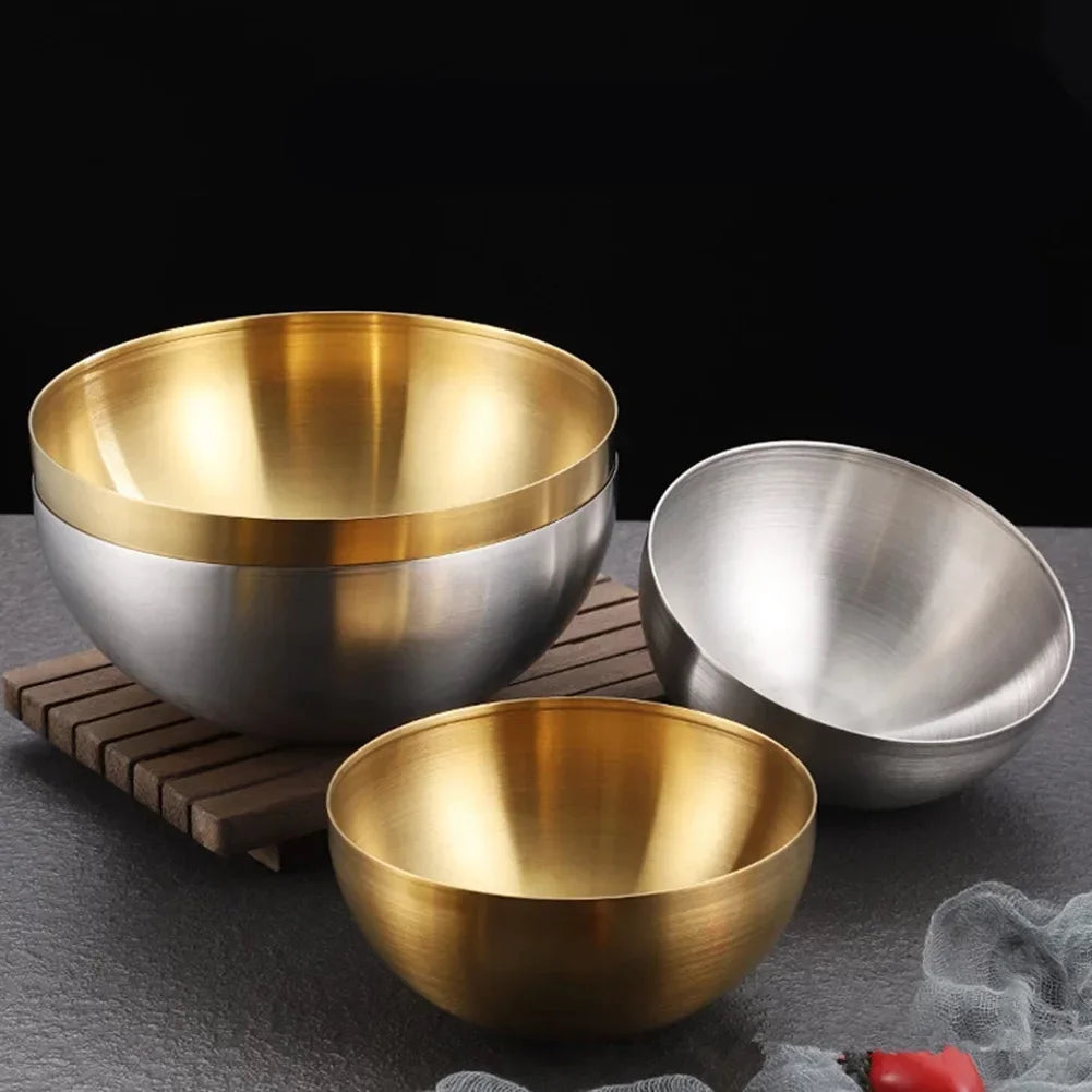 Gold & Silver Stainless Steel Bowl – Fruit, Salad & Ramen Tableware