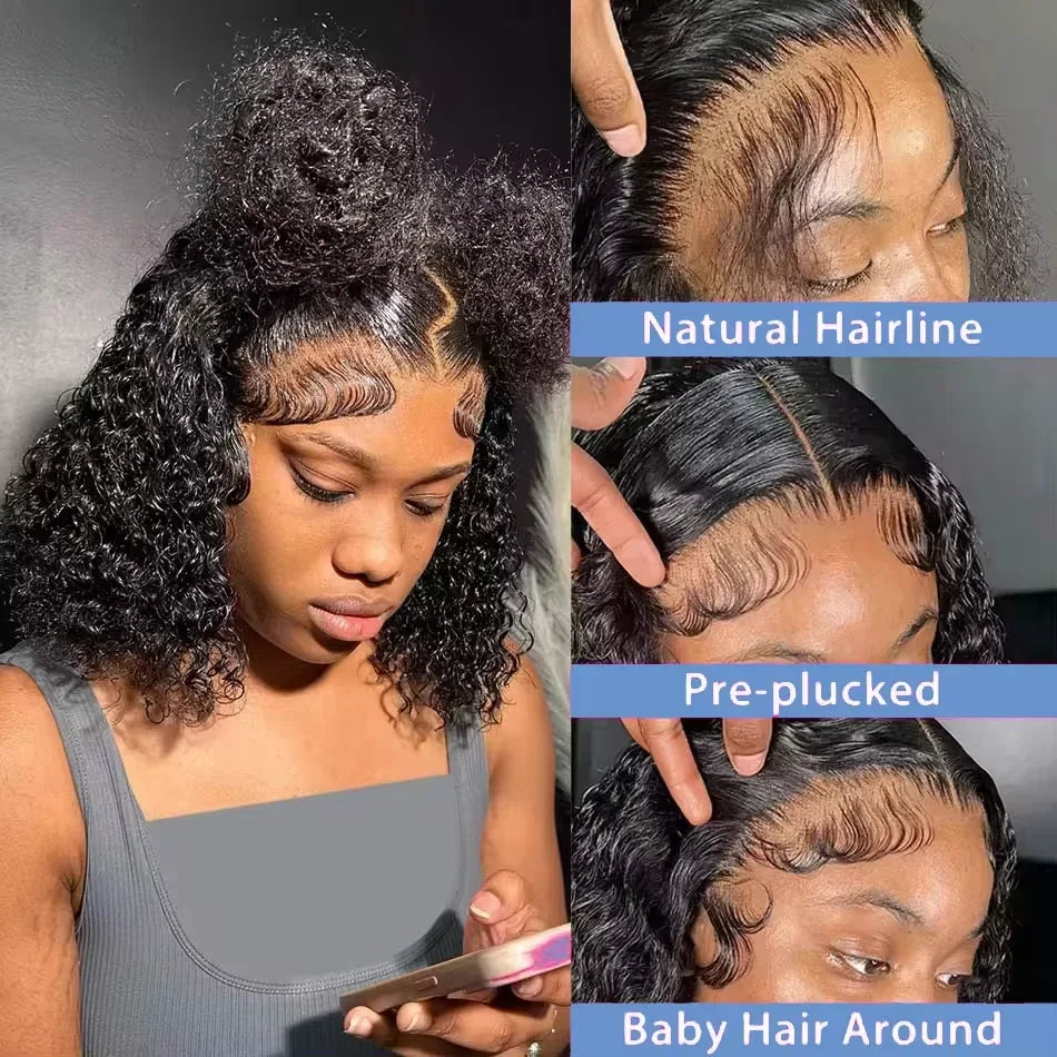 Luxexuan 200% Density Curly Bob 13x4 Lace Front Human Hair Wig (Deep Wave, Vietnamese Remy, Short 4–16 Inch)