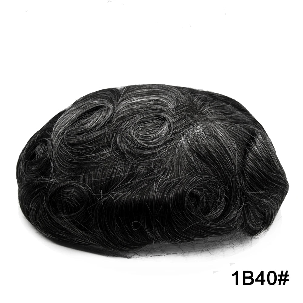 Men's Human Hair Toupee – Lace & PU Base, Straight, 6x8 / 7x9 / 8x10