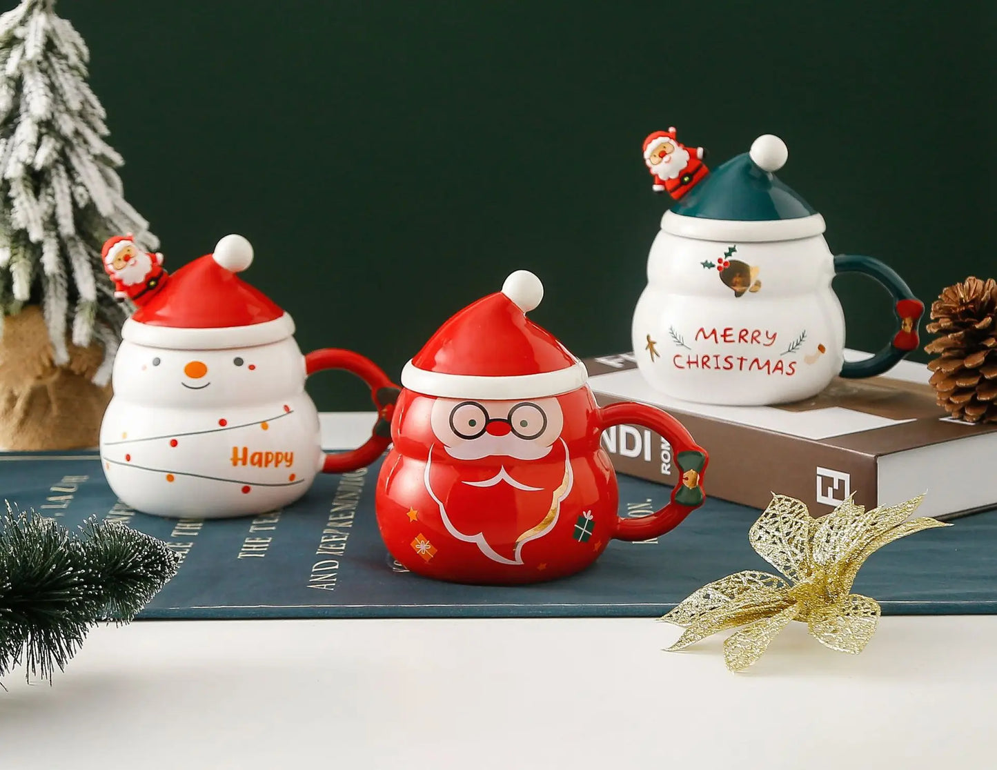 Christmas Ceramic Mug – Nordic Style Santa & Snowman Cup Gift for Holiday Season