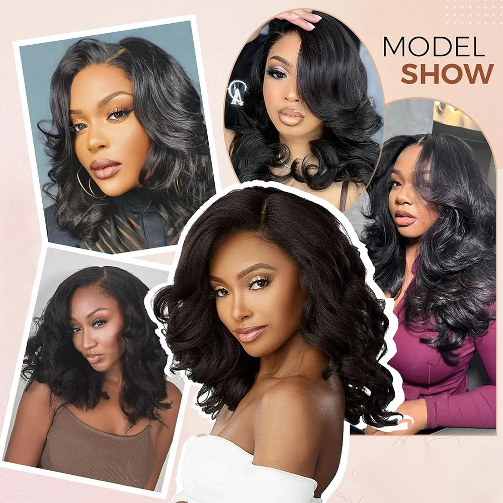 200% Density Body Wave Short Bob HD Lace Front Human Hair Wig (13x4, Brazilian Remy, Natural Black)