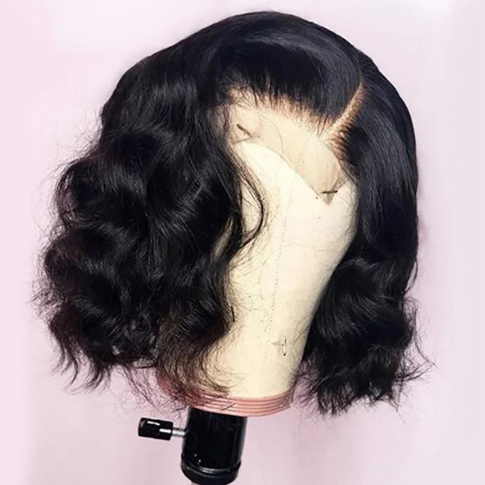 Black Body Wave Bob 13x4 Lace Front Wig (4x4 Closure Option) – 100% Human Hair, Pre-Plucked, Transparent Lace