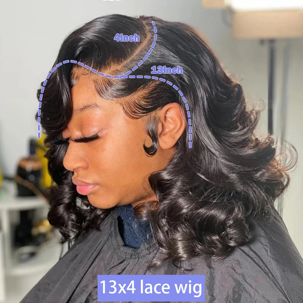 Black Body Wave Bob 13x4 Lace Front Wig (4x4 Closure Option) – 100% Human Hair, Pre-Plucked, Transparent Lace