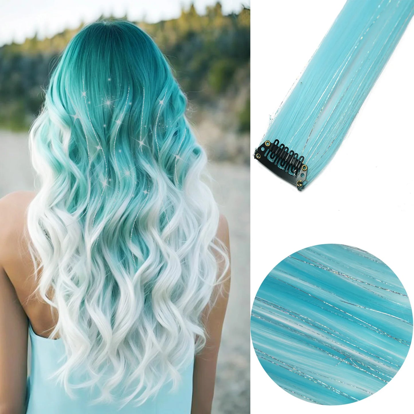 Colored Party Highlight Clip-In Hair Extensions | Synthetic Straight | 6pcs 70g | 22 Inch | Multi-Color