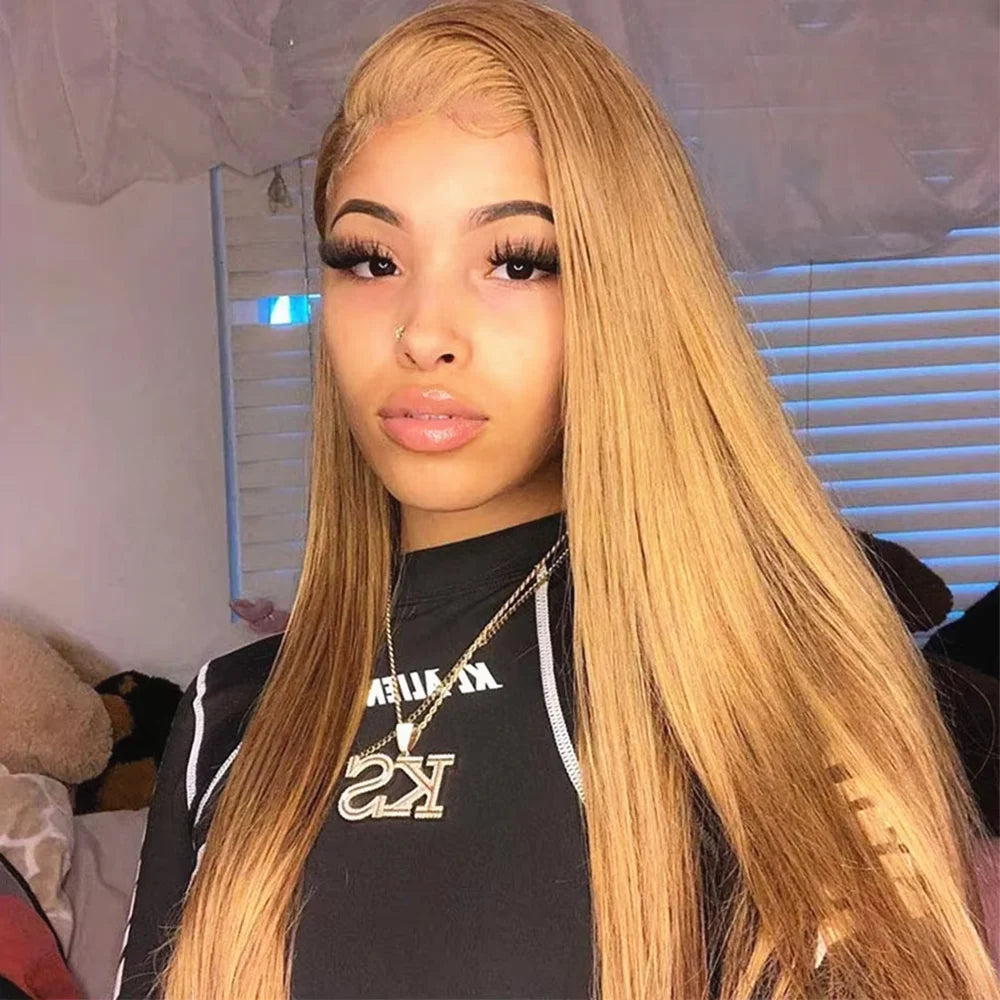 Honey Blonde #27 Straight HD Lace Front Wig (13x6 / 13x4) – Brazilian Remy Human Hair, Transparent Lace (26"+)