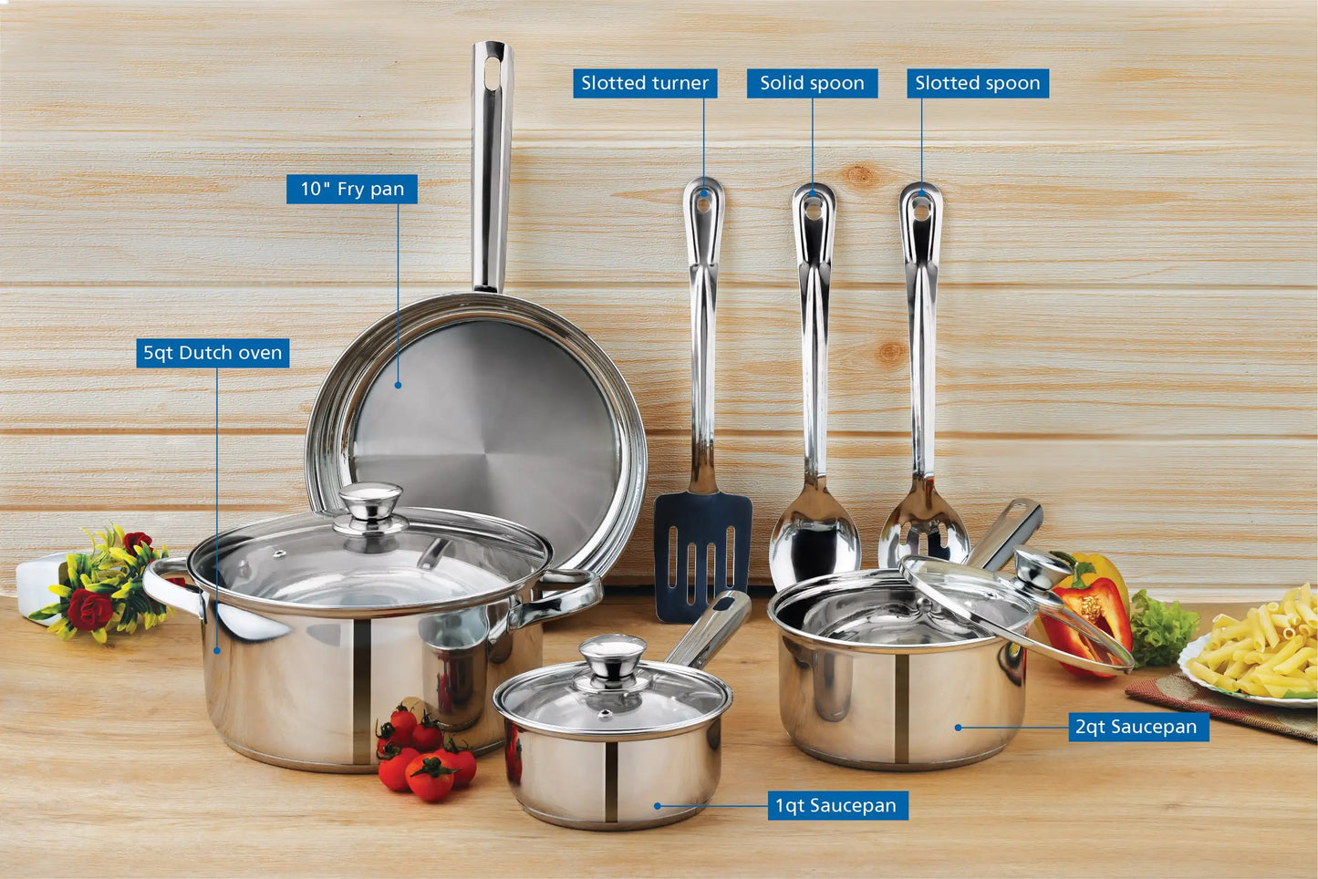 10-Piece Stainless Steel Nonstick Cookware Set – Durable & Stylish for Everyday Cooking
