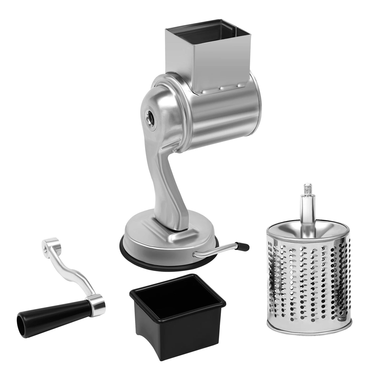 Manual Rotary Grater – 5-in-1 Stainless Steel Vegetable & Cheese Slicer Grinder