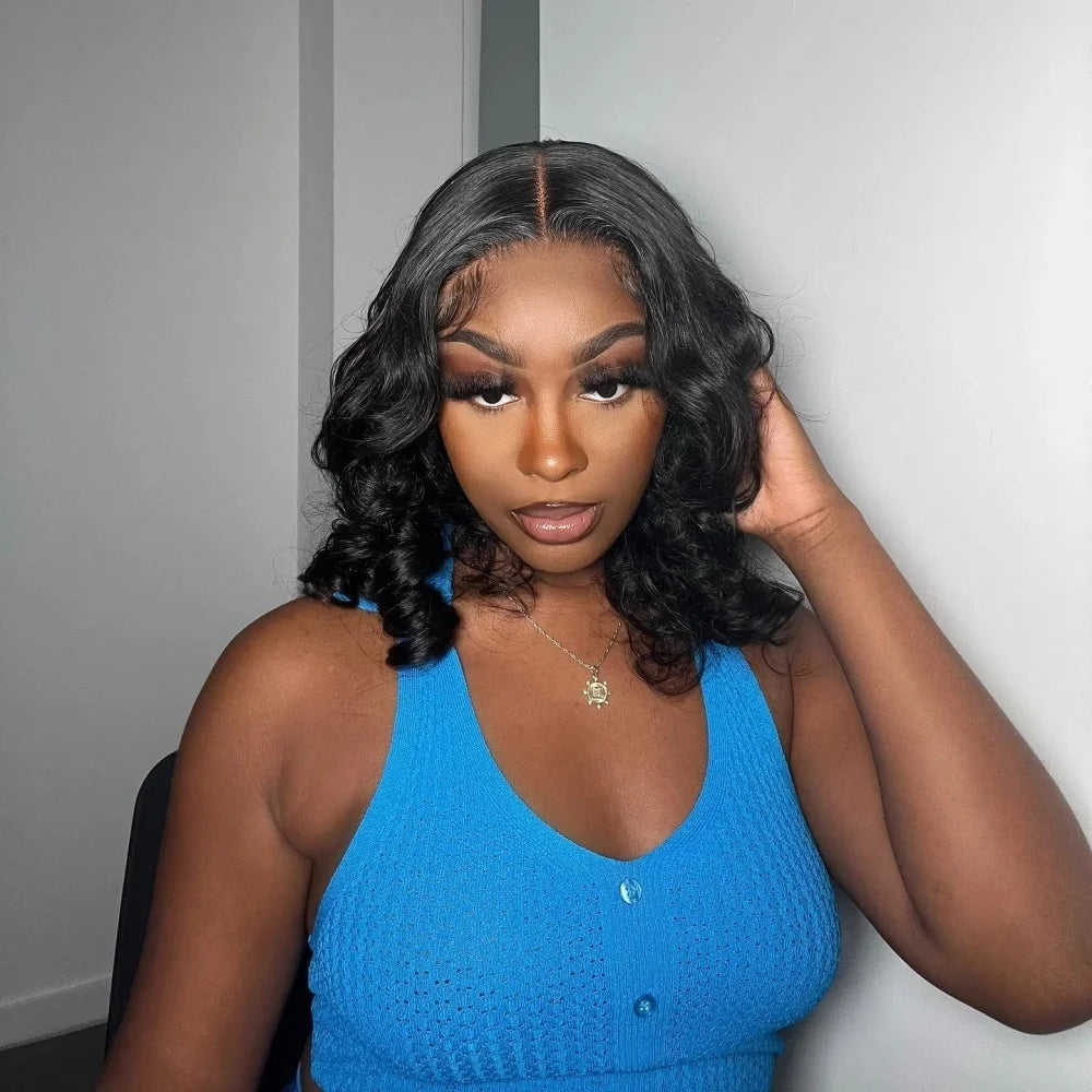 Black Body Wave Bob 13x4 Lace Front Wig (4x4 Closure Option) – 100% Human Hair, Pre-Plucked, Transparent Lace