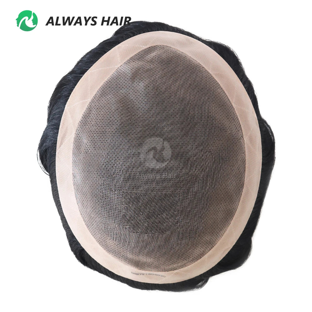 Alwayshair Fine Mono Men Short Toupee 5” Indian Hair Men’s Capillary Prosthesis Monofilament 120 130 Hair System 9x11