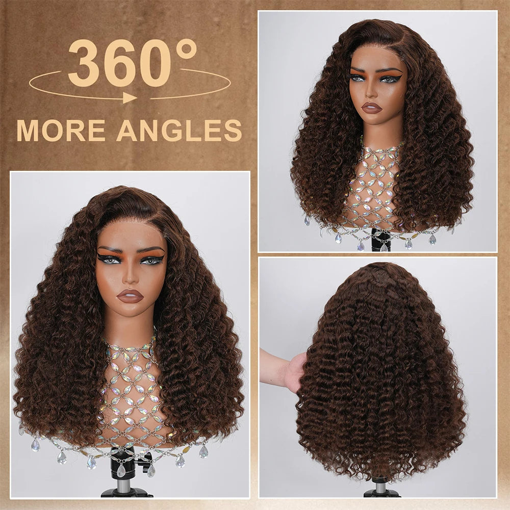 Chocolate Brown Deep Wave 5x5 Glueless Human Hair Wig | Ready to Wear | WowPopMall Hair