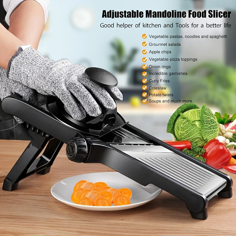Stainless Steel Mandoline Slicer – 5 Blades, Safe Hand Guard & Easy-Clean Food Chopper