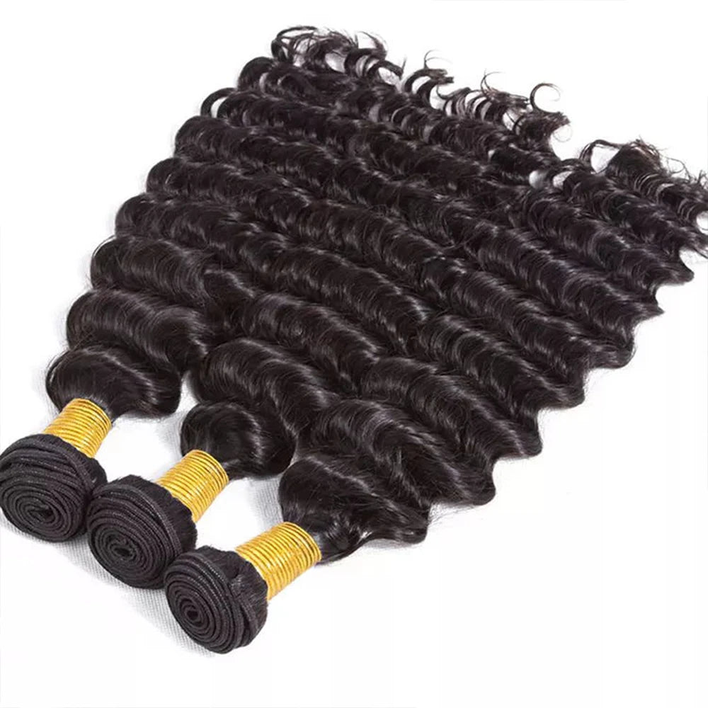 Deep Wave Brazilian Remy Hair Bundles | 100% Human Hair | Natural Color | 10-40 Inch | 1/3/4 Pieces