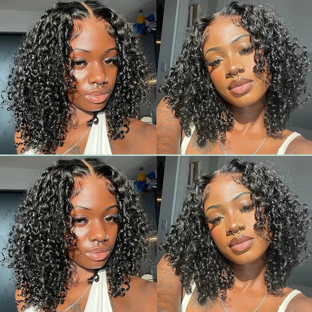 200 Density Short Curly Bob Deep Water Wave Wigs 100% Human Hair 13x4 Transparent Lace Frontal Wig 4x4 Lace Front Wig 14 16 Inch