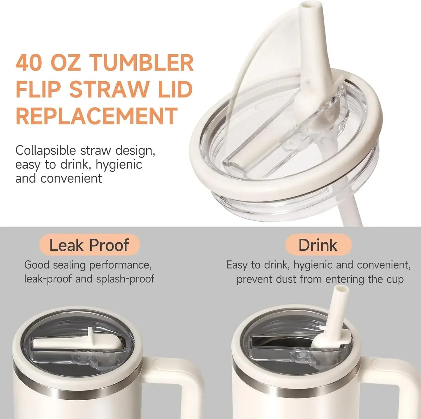 40oz Flip Straw Leak-Proof Lid – Replacement Tumbler Cover Compatible with Stanley Cup