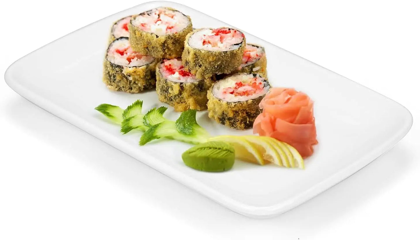 8-Piece 8-Inch White Porcelain Rectangular Plates – Dessert, Appetizer & Salad Serving Platters