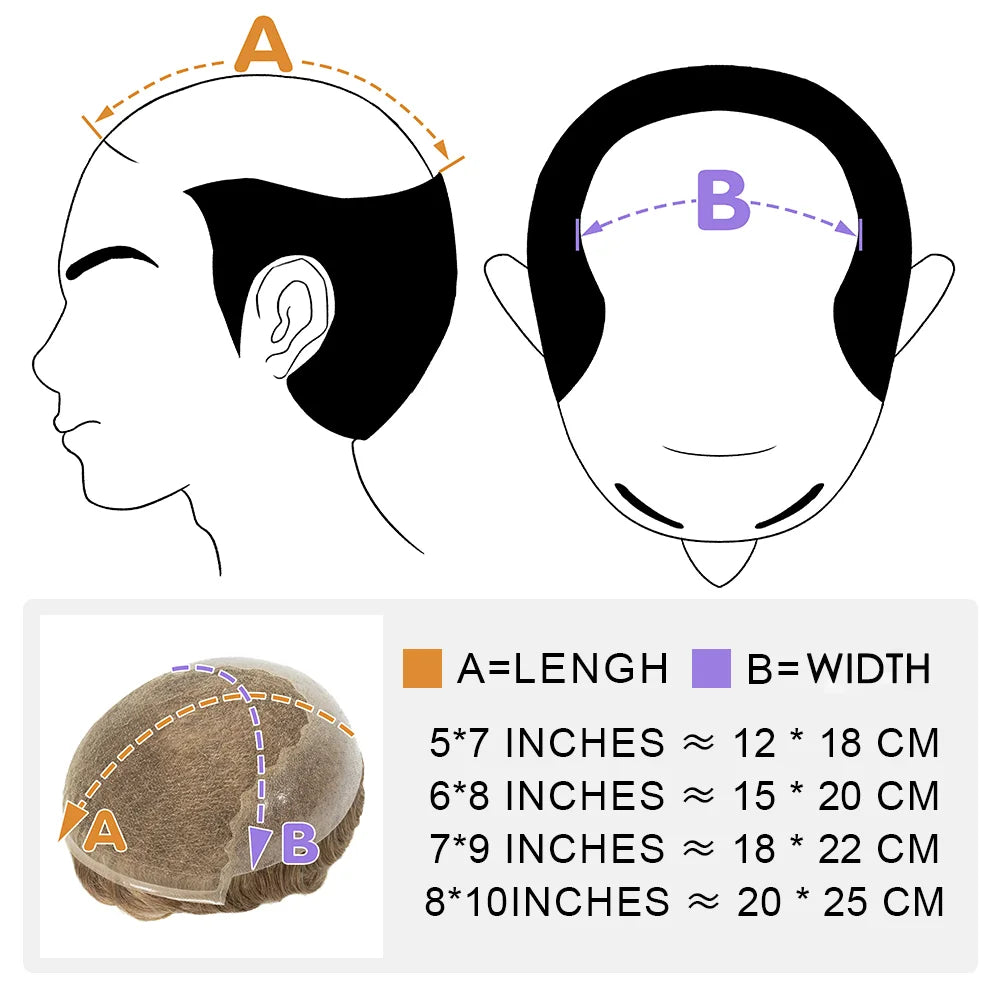Men's Indian Human Hair Toupee – PU Skin Base, 120/130% Density