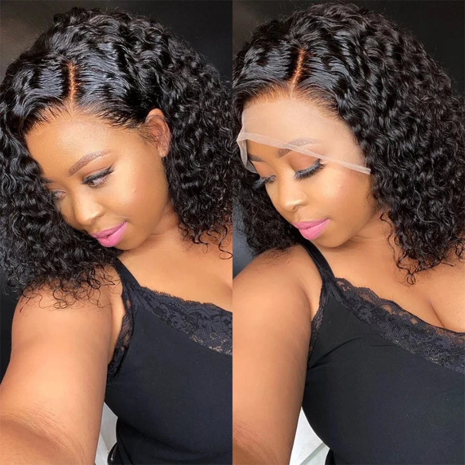 100% Brazilian Curly Lace Front Wig – Glueless Short Bob Deep Water Wave 13×4 HD Lace Frontal Human Hair Wig